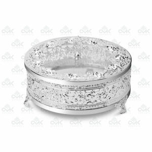 Decorative Round Multi-Utility Container Storage Boxes Pure Silver Cladding with Knob for Dry Fruits, Packing Gift Box for Wedding - Image 1