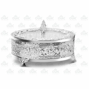 Decorative Round Multi-Utility Container Storage Boxes Pure Silver Cladding with Knob for Dry Fruits, Packing Gift Box for Wedding - Image 3