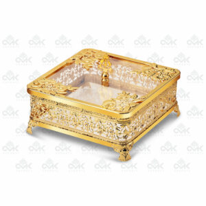 Decorative Square Multi-Utility Container Storage Boxes Pure Gold Cladding with Knob for Dry Fruits, Packing Gift Box - Image 1