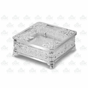 Decorative Square Multi-Utility Container Storage Boxes Pure Silver Cladding with Knob for Dry Fruits, Packing Gift Box - Image 2