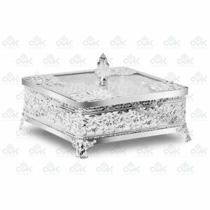 Decorative Square Multi-Utility Container Storage Boxes Pure Silver Cladding with Knob for Dry Fruits, Packing Gift Box - Image 3