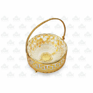 Golden Metal Multi-Utility Basket With Handle | Serving Basket, Round Bowl Platter - Image 2
