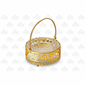 Golden Metal Multi-Utility Basket With Handle | Serving Basket, Round Bowl Platter - Image 3