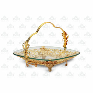 Golden Metal Multi-Utility Tray With Handle | Serving Tray, Square Bowl Platter - Image 2