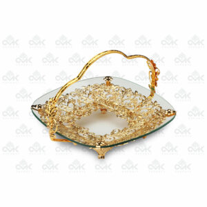 Golden Metal Multi-Utility Tray With Handle | Serving Tray, Square Bowl Platter - Image 1