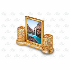 Metal Pen / Pencil Stand Holder With Photo Frame Golden - Image 3