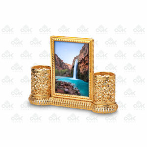 Metal Pen / Pencil Stand Holder With Photo Frame Golden - Image 2