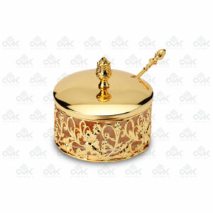 Round Multi Utility Gold Caded Container With Spoon and Lid with Certified Crystal Embedded - Image 3