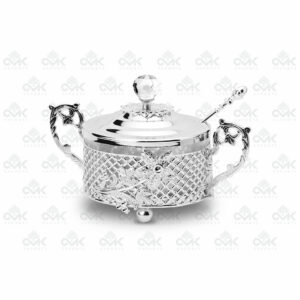 Round Multi Utility Silver Caded Container With Spoon and Lid with Certified Crystal Embedded - Image 3