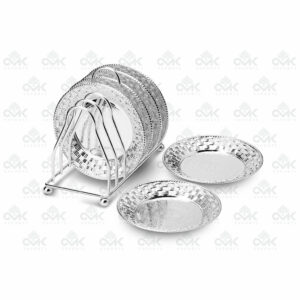 Silver Metal Round Tea Coaster Set - Set of 6 Coasters with Elegant Stand - Image 2