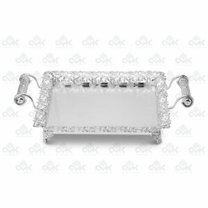 Silver Plated Enameled Square Multi-Utility Serving Tray with Handel - Image 1