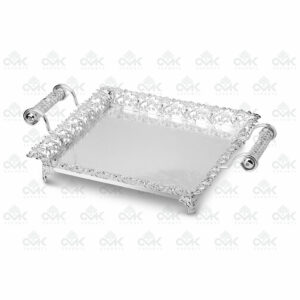 Silver Plated Enameled Square Multi-Utility Serving Tray with Handel - Image 2